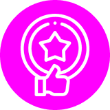 Star icon with thumbs up on pink.
